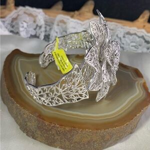 Silver Plated Large Filigree Floral Cuff Bracelet - Women's Jewelry
